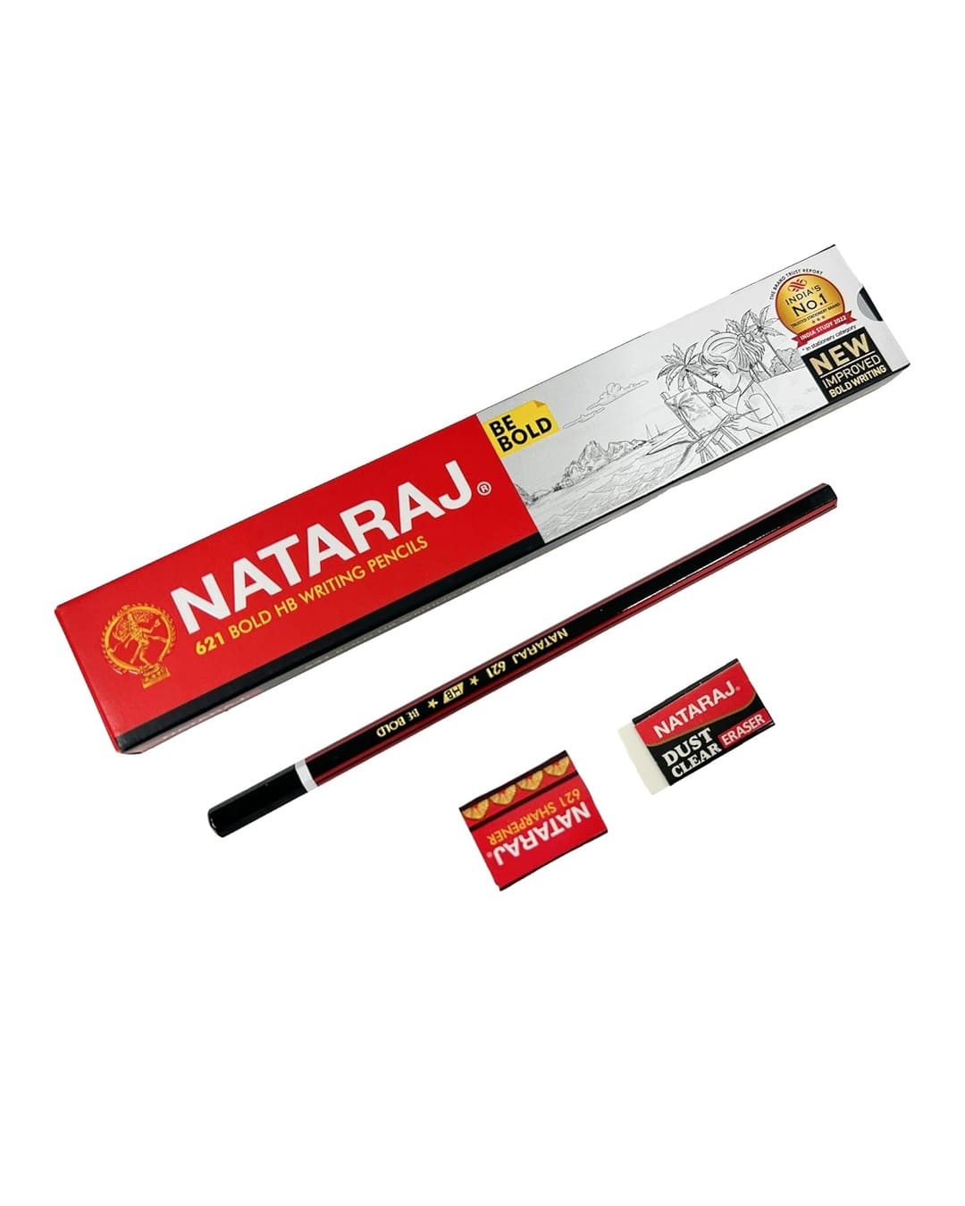 Nataraj Writing Pencils | 621 Bold HB | 10 Pencils, 1 Sharpener, 1 Eraser