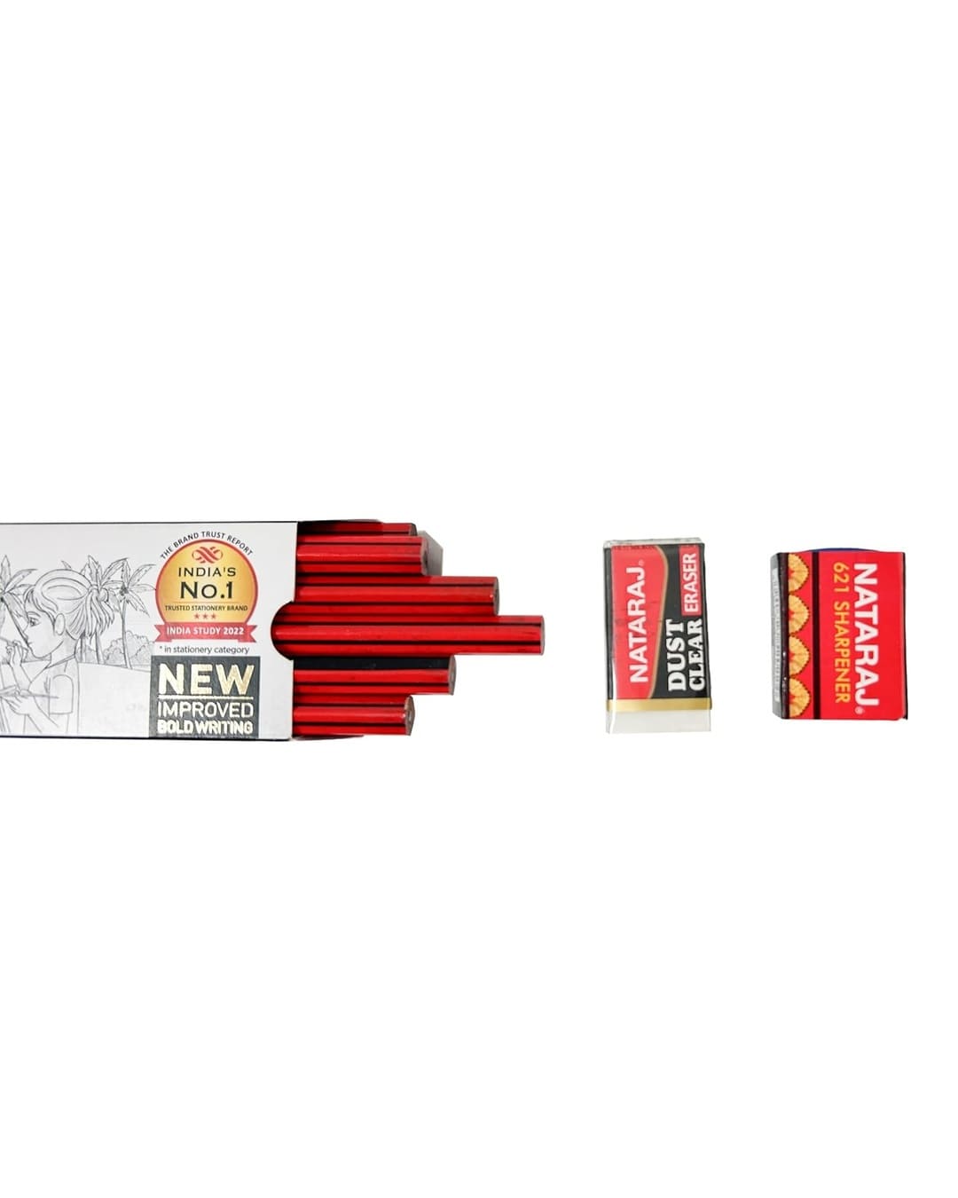 Nataraj Writing Pencils | 621 Bold HB | 10 Pencils, 1 Sharpener, 1 Eraser