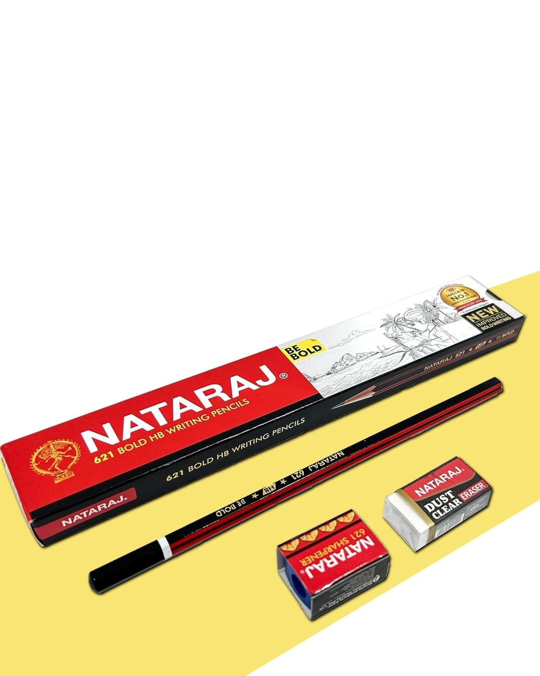 Nataraj Writing Pencils | 621 Bold HB | 10 Pencils, 1 Sharpener, 1 Eraser