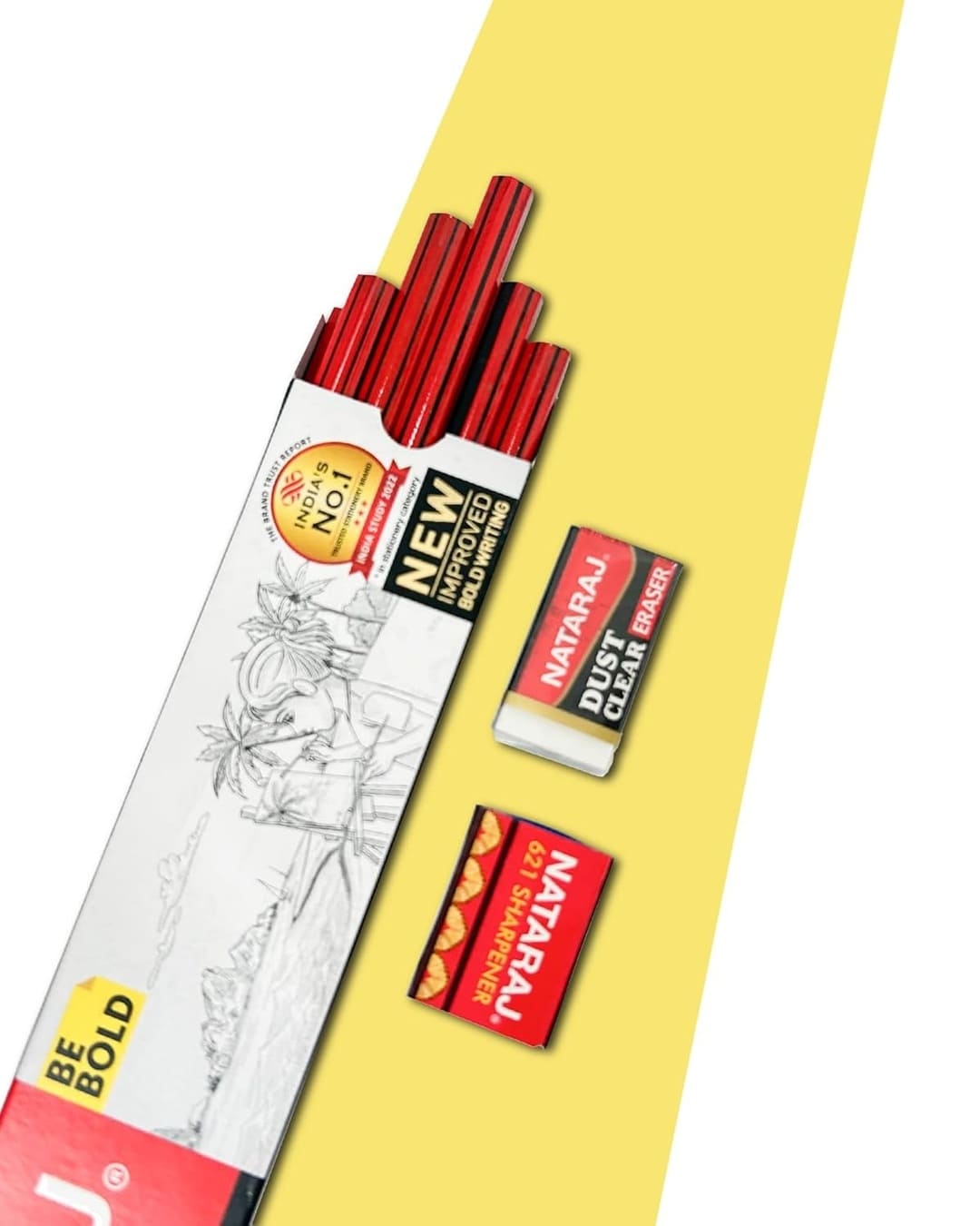 Nataraj Writing Pencils | 621 Bold HB | 10 Pencils, 1 Sharpener, 1 Eraser