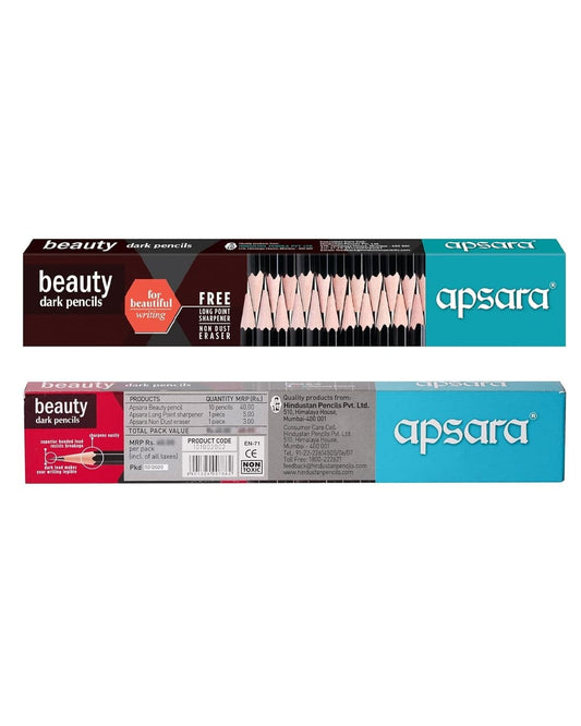 Apsara Beauty Pencils | Dark | 10 Pencils, 1 Sharpener, 1 Eraser