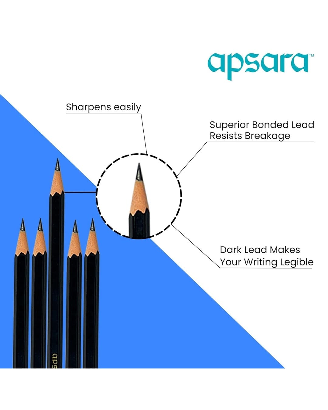 Apsara Beauty Pencils | Dark | 10 Pencils, 1 Sharpener, 1 Eraser