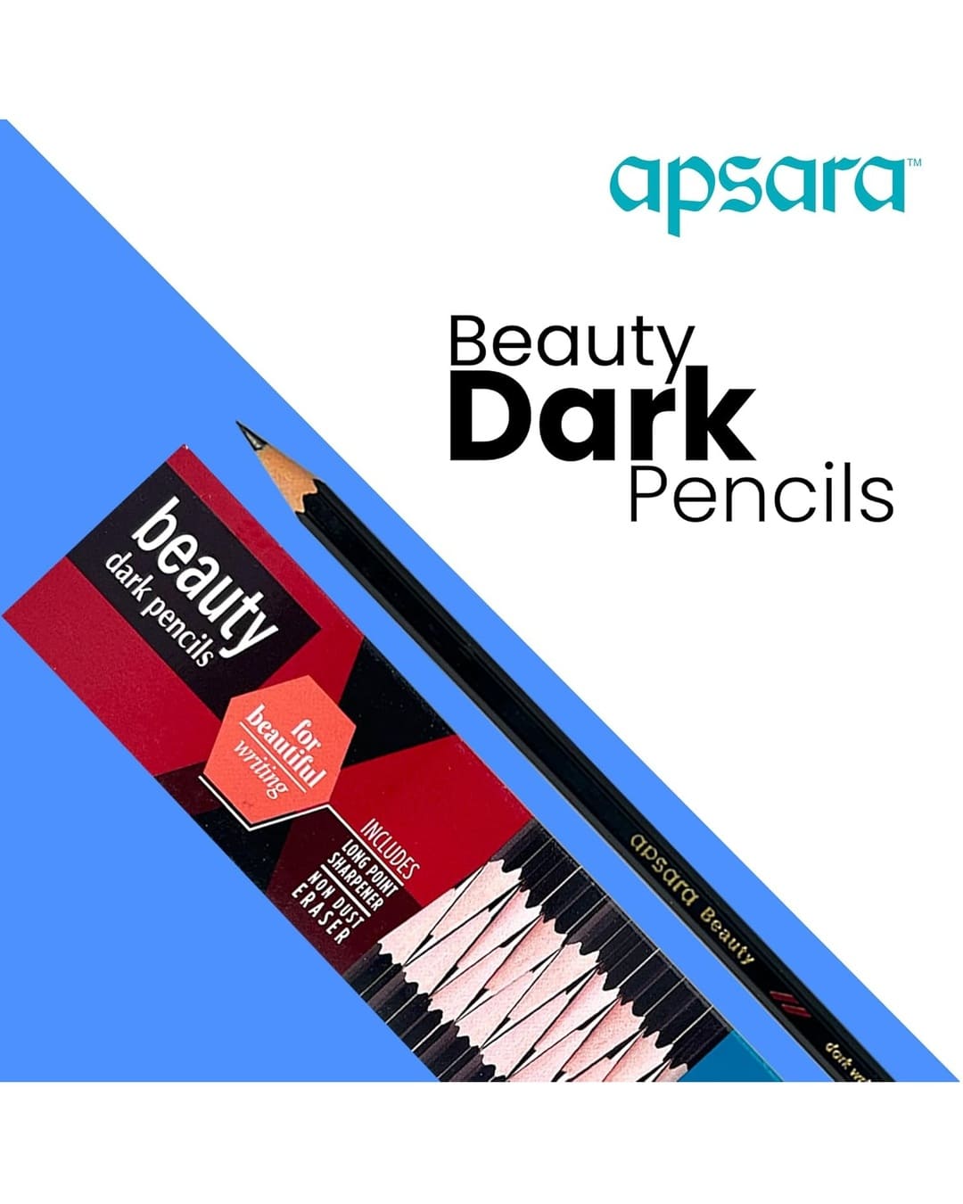 Apsara Beauty Pencils | Dark | 10 Pencils, 1 Sharpener, 1 Eraser