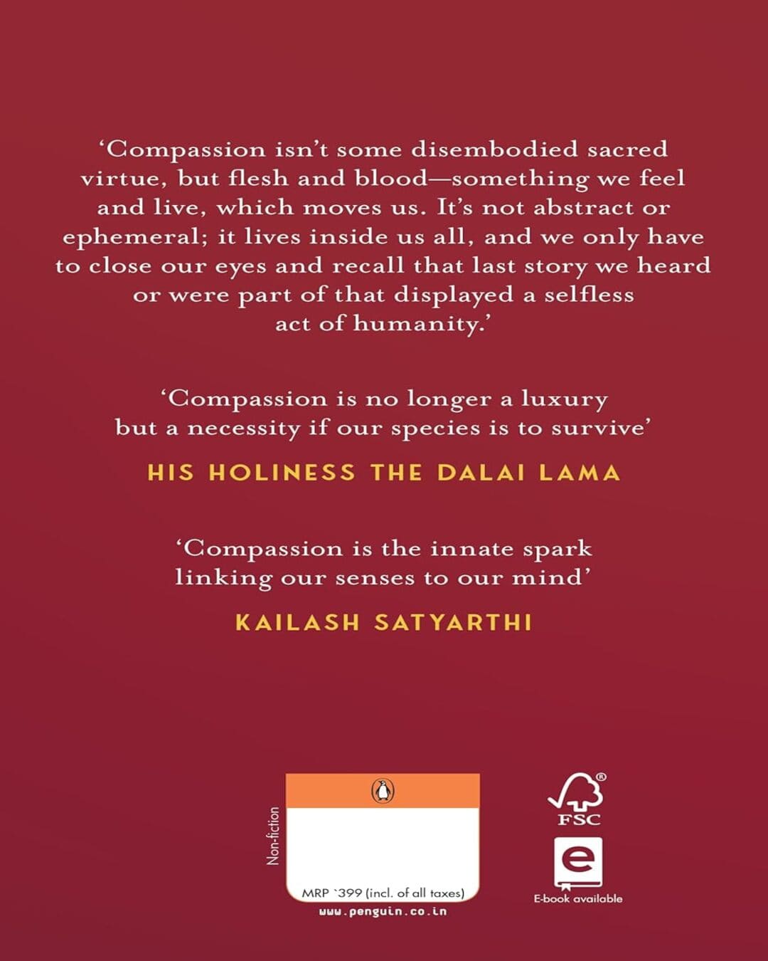 The Book Of Compassion by His Holiness The Dalai Lama & Kailash Satyarthi with Pooja Pandey [Hardcover]