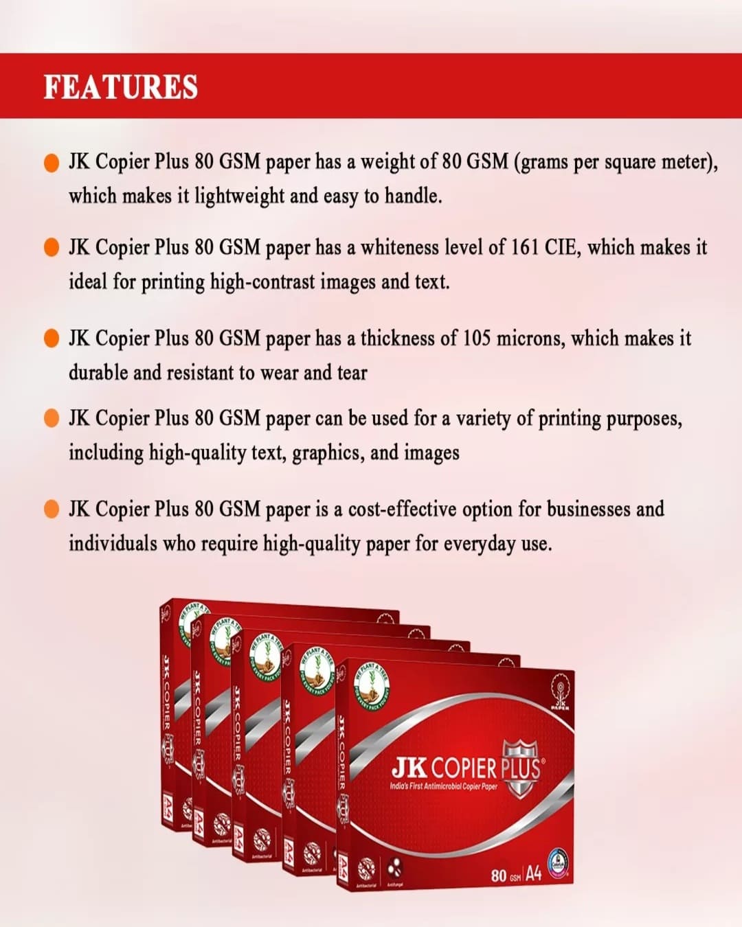 JK Copier Plus | 80 GSM | A4 | 1 Ream (500 Sheets)